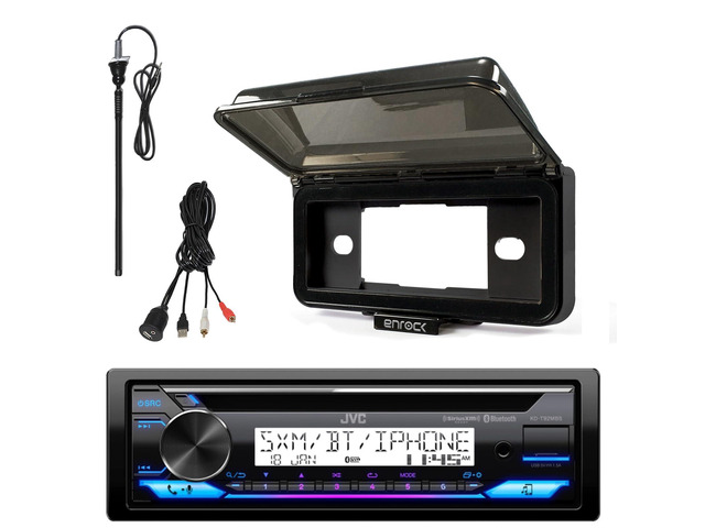Single DIN Marine Bluetooth Stereo CD Receiver, Radio Cover, USB/AUX Adapter, Long Range AM/FM Radio Antenna