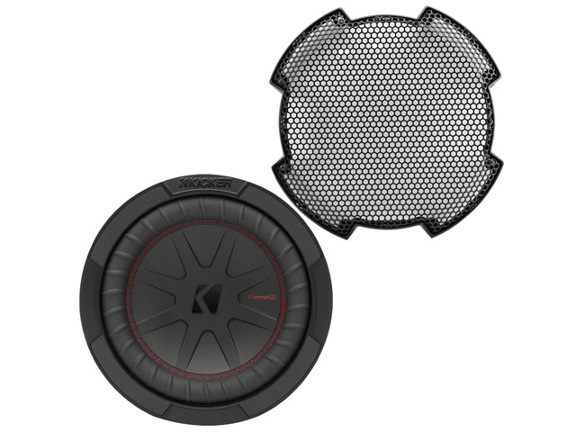 48CWR82 CompR 8' 600 Watts Max Power 2 Ohm Dual Voice Coil Car Audio Subwoofer (Single) Bundle Combo with 8' Round Steel Mesh Subwoofer Grille