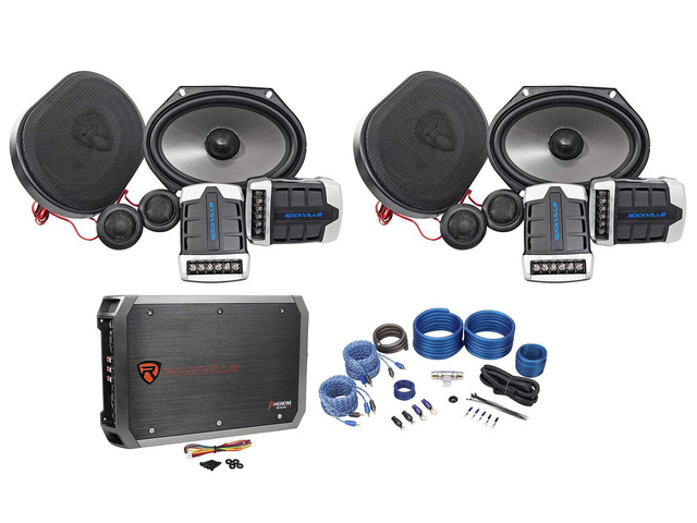 RV68.2C 6x8/5x7 Component Speakers 2-Pair Bundle with Amplifier 900W Peak / 170W RMS per Pair, 4-Ohm, 2-Way Crossovers, RXA-F1 4-Channel Amp, 4...
