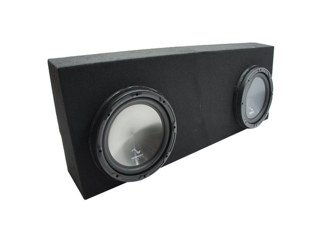 HA-R104 Loaded Dual 10' Sub Box Fits 2007-2013 Tundra CrewMax Toyota subwoofer package, woofers pre-mounted, custom-angled enclosure, behind-seat...