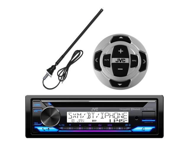 Single DIN in-Dash Marine Boat Yacht Bluetooth Radio USB AUX Stereo CD Player Receiver Bundle Combo with Wired Radio Remote and Enrock Long Range...