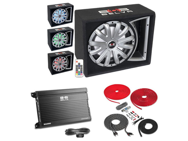 Belva BLB112LED + BXA5002 Amplifier + 8 Gauge Amp Kit 12' Single 750W Loaded Ported Car Subwoofer with Multi-Color LED and Remote (Includes Sub,...