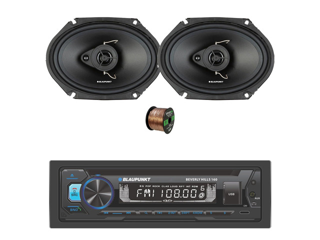 Beverly Hills 160 Single DIN Bluetooth DVD/CD Stereo Receiver, 2X 6x8 60 Watt Max 3-Way Car Speakers w/Wire