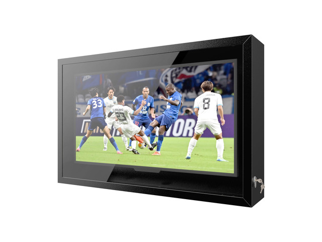 43IN Clear Iron Outdoor TV Enclosure, Weatherproof Outdoor TV Cover with Adjustable Dual-Arm Wall Mount, Suitable for 32-43 Inch, Black, (Right Door)