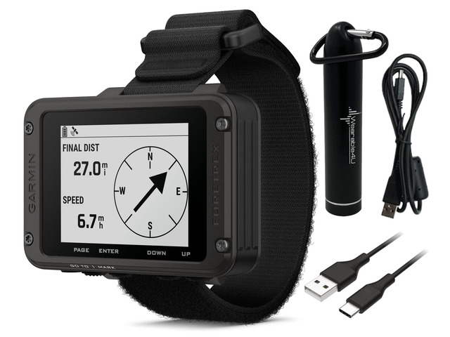 Garmin Foretrex 801 Wrist-Mounted GPS Navigator with Tactical Features,with Strap with AAA Batteries and E-Bank Bundle