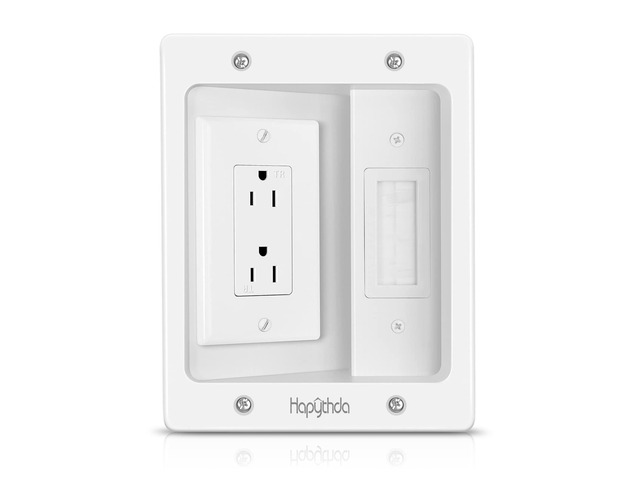 Recessed Outlet Box for Wall Mount TV, Behind TV Outlet Box with Dual Power Receptacle, in Wall Cable Management Kit, TV Cord Hider for Home...