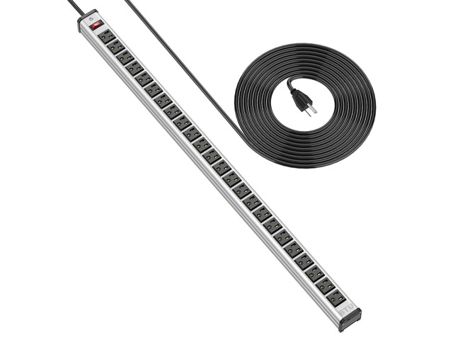 Long Heavy Duty Power Strip 24 Outlet Large Metal Power Strips Garage Workshop Commercial Industrial Power Strips with Circuit Breaker.10FT Cord...