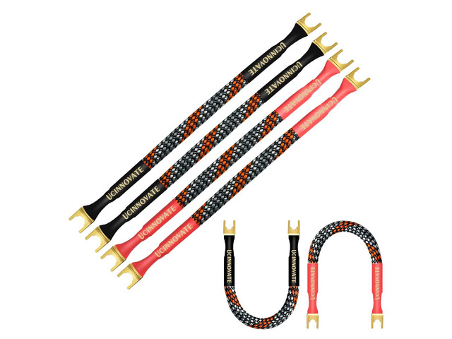 4 x HiFi OFC Speaker Jumper Cable with Spade, 21cm Speaker Cable Bridge Bi-Wire Speaker Jumper Plates, 11AWG Cable Bridge to Speaker Cable...