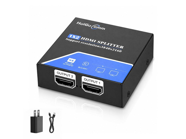 HDMI Splitter 1 in 2 Out, 4K 30Hz Powered 1x2 for Dual Monitors Supports 1080P 60Hz, Mirrors One HDMI Source to Two Displays; for Laptop, PC, TV,...