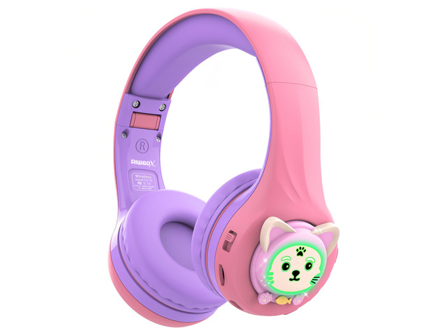 CB-7S Kids Wireless Headphones,with Safe Volume Control 74/85/95dB,LED Glow Lights,50H Playtime,Bluetooth V5.3,Built-in Mic, TF Card Slot,for...