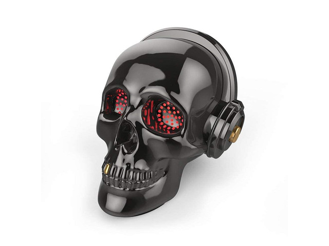Skull Bluetooth Speaker Novelty Skeleton Unique Wireless Portable Speakers with Eyes Lights Halloween Decoration (Gray)