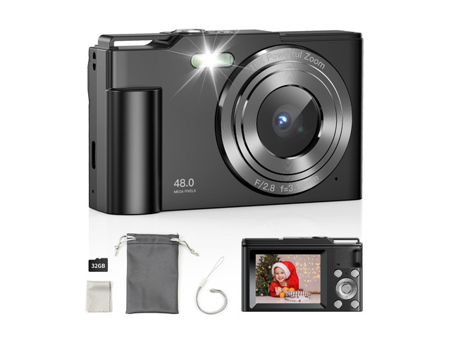 Digital Camera for Kids, FHD 1080P Point and Shoot Children's Camera with 16X Digital Zoom, Anti-Shake, Flash, 32GB Card, Portable Compact Travel...