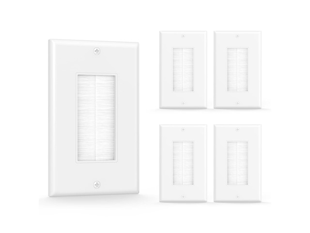 Brush Wall Plate, Single Gang Cable Pass Through, 5 Pack, White Cord Hider for Low Voltage Wires, In Wall Cable Management for Wall Mount TV,...