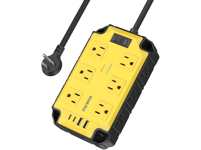 12AC Magnetic Heavy Duty Power Strip, 6.5 FT Extension Cord Surge Protector 15 Amps/1200 Joules, 4 USB Ports (2 USB-C), Power Strip for...