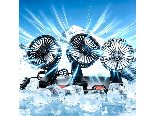 USB 3-Head Car Cooling Fan, 360° Rotation Dashboard Fan with 2 Speeds, Portable Air Cooler for SUV RV Truck Sedan Office Desk, 5V USB Powered for...