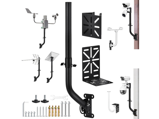 Universal Adjustable Outdoor Antenna Mounting Pole Weather Station Mount Heavy-Duty J-Shaped Bracket for Starlink Dish Weather Station Pole WiFi...