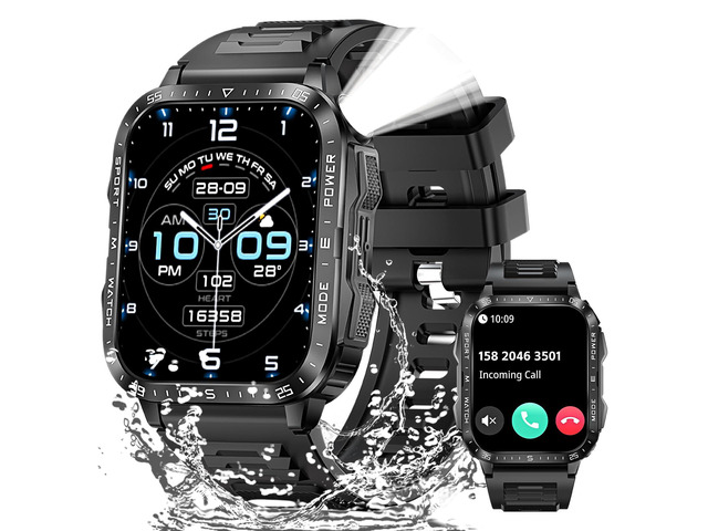 Military Smart Watches for Men (Make/Answer Call) with LED Flashlight Rugged Smartwatch with 1.96' Screen 430mAh Fitness Tracker with Sport Modes...