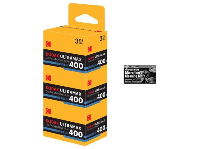 Kodak Eastman UltraMax 400 Color Negative Film (35mm Roll Film, 36 Exposures) - 3-Pack with Microfiber Cleaning Cloth
