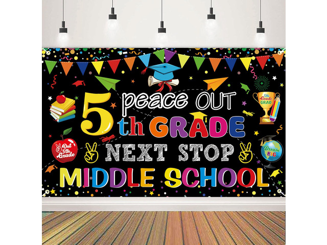 Peace Out 5TH Grade Next Stop Middle School Backdrop Large Size 5TH Grade Graduate Banner Fifth Grade Graduation Party Decorations Supplies