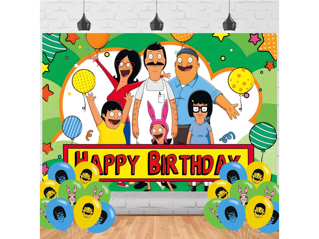 Bob Family Burgers Birthday Decorations,Cartoon Hamburger Backdrops for Party Decorations Supplies,Anime Happy Birthday Banner Backdrop for Party...