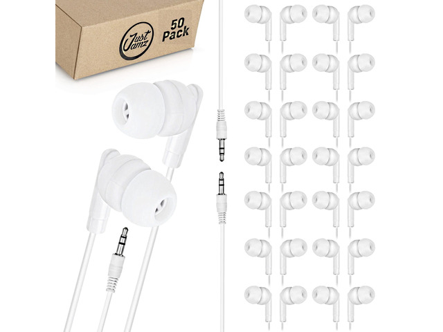 Bulk Earbuds 50 Pack Basic Earbuds, Pearl White In-Ear Earphones, Disposable Headphones, Wired