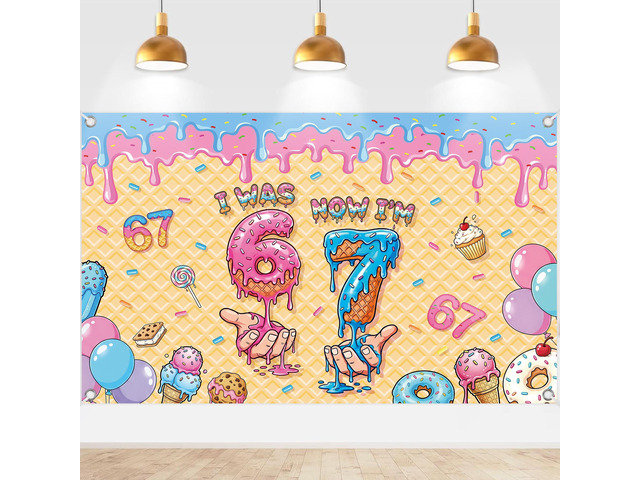 6 7 Birthday Decorations Ice Cream Backdrop, I was 6 Now I'm 7 Birthday Banner, Sweet Drip Theme Party Background for Girls Boys Six Seven Years...