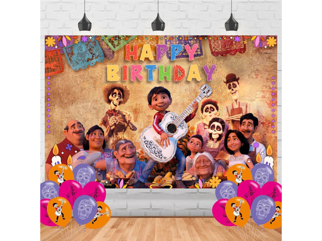 Coco Birthday Decorations,Cartoon Movie Backdrops for Party Decorations Supplies,Anime Happy Birthday Banner Backdrop for Party Supplies (5x3ft)