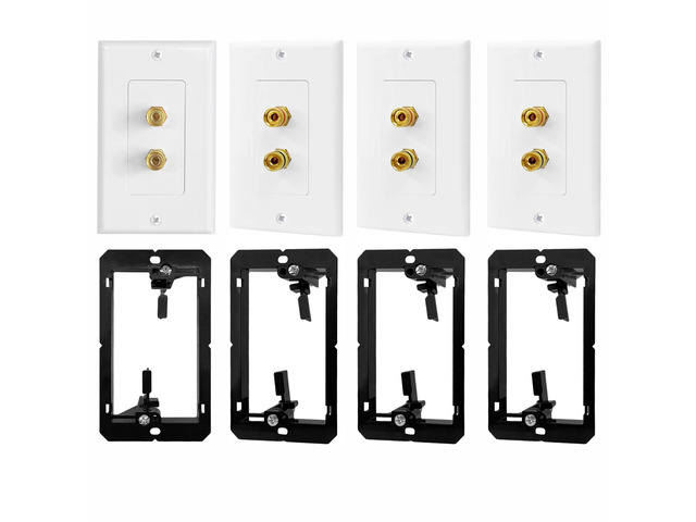 4 Pack 1.0 Speaker Wall Plates with Low Voltage Mounting Bracket 2-Port Gold Plated Binding Posts Banana Plug Plate for Audio Sound, Speaker...