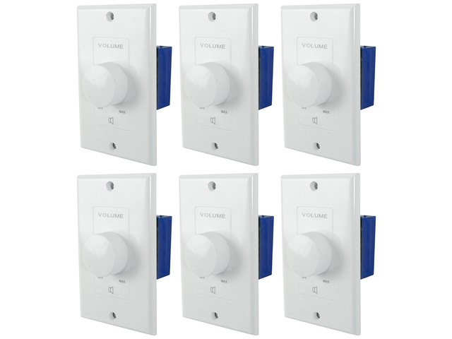 VOL70200 White 200W 70V/100V Wall Volume Controller, 6-Pack 1-Gang, 12-Step Attenuation, Detachable Euro-Block Terminal, Multi-Zone, Dust...