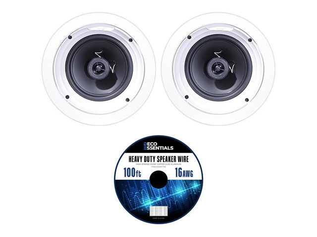 1007209 R-1650-C in-Ceiling Speaker - White (2-Pack) Bundle with Deco Gear 100ft Long 16 AWG Speaker Wire