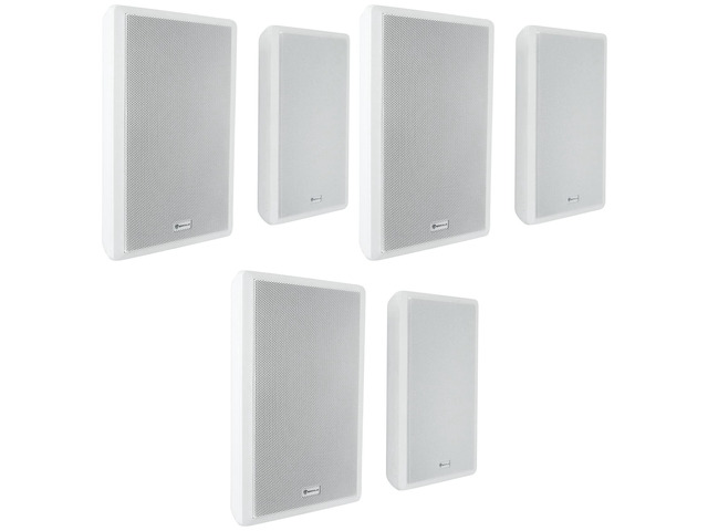 RockSlim 70W White 5.25' 70V Restaurant Speakers, 6-Pack 4W/8W Tap Settings, Easy Wall Mount, Slim Low-Profile, 0.5' Mylar Tweeter, 89 dB,...