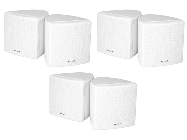 Cube White 3.5' 2-Way 8-Ohm Home Theater Wall Speakers, 6-Pack 150W Peak / 60W RMS, 0.5' PEI Tweeter, 360Â° Swivel Wall Mount Brackets, Euro Block...