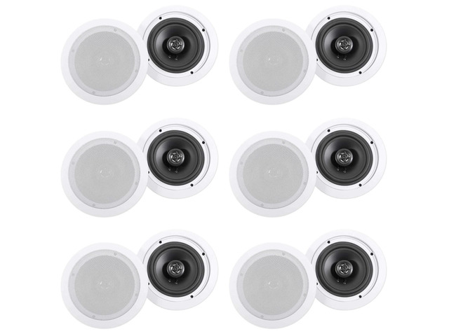 HC655-16 White 12-Pack 6.5' in-Ceiling Home Theater Speakers 500W Peak / 160W RMS, 2-Way, Swivel Tweeter, Paintable Flush Mount Grills,...