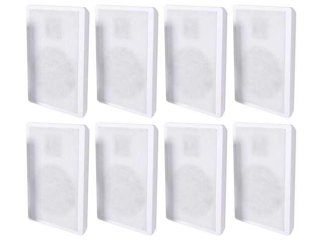 RockSlim White 5.25' Home Theater Wall Mount Speakers, 8-Pack 240W Peak, 80W RMS, Slim 1.38' Design, Easy Wall Mount, 0.5' Mylar Tweeters, White...