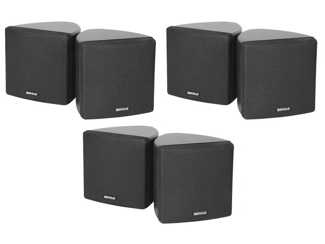 Cube Black 3.5' 2-Way 8-Ohm Home Theater Wall Speakers, 6-Pack 150W Peak / 60W RMS, 0.5' PEI Tweeter, 360° Swivel Wall Mount Brackets, Euro Block...