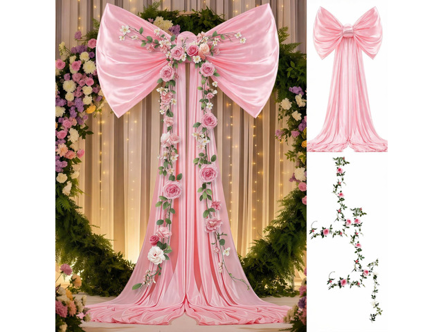 Pink Large Bow for Backdrop Wedding Giant Bow Decor with Long Ribbons Coquette Room Wall Decor for Wedding Bridal Shower Arch Wall Baby Shower...