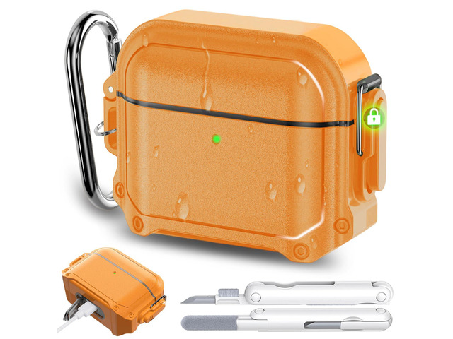 for AirPods 4 Case with Lock & Carabiner & Cleaner Kit, [IP68 Waterproof] Full Body Shockproof Protective Hard Shell Compatible with Apple AirPods...