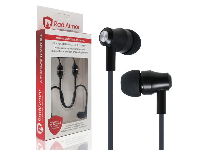 Anti-Radiation Air Tube Headphones with Microphone Reduce RF to Negligible Levels (Black)
