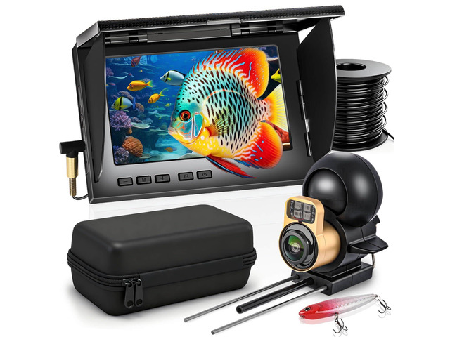 Underwater Fishing Camera 5' IPS 1080P 220° 50ft Cable 220° Ultra-Wide View, IR Night Vision, 50ft Tangle-Free Cable, 30kg Load, for Ice Lake...