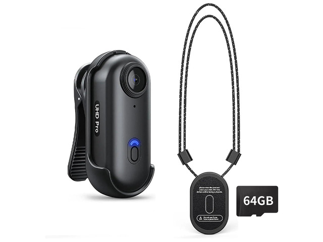 4K Mini Action Camera, Included 64GB, Wearable Camera with 360°Rotatable Clip & Magnetic Clip, 120 Minutes for Recording, for Lecture, Traveling,...