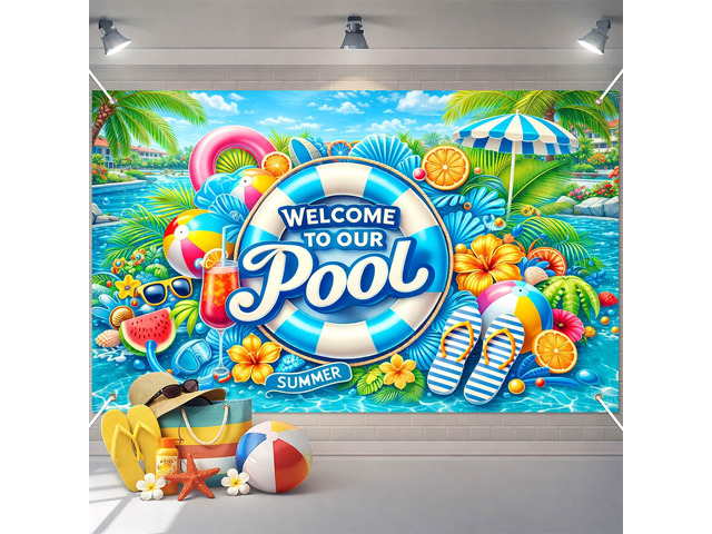 Hello Summer Banner 71 x 43 Inches Welcome to Our Pool Summer Pool Party Decorations Swimming Pool Backdrop Beach for Pool Party Backyard Summer...
