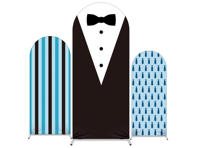 Set of 3 Necktie Boss Themed Arch Backdrop Cover, 4ft, 5ft, 6ft for Birthday Party Decoration, Spandex Fitted Arch Stand Covers for Shower, Wedding...