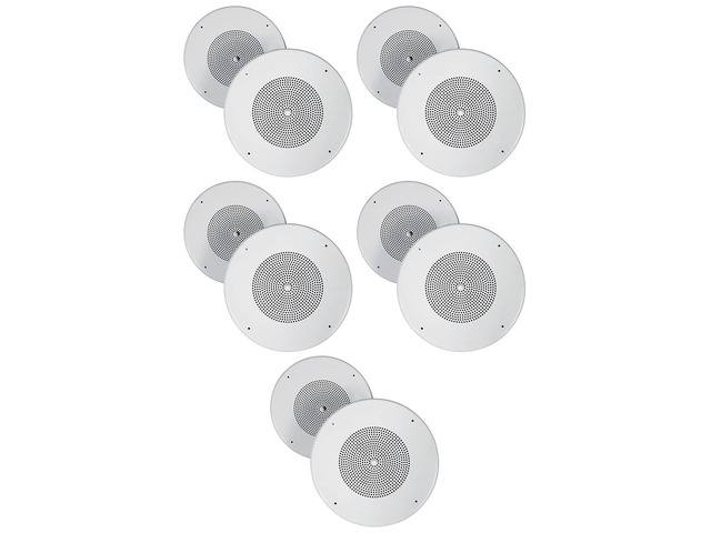 MC80 Metal 8' 70V/25V Commercial in-Ceiling Speakers, 10-Pack 8 Woofer, Adjustable Taps 5W, 2.5W, 1W, 0.5W, Steel Grilles, Off-White, Flush...
