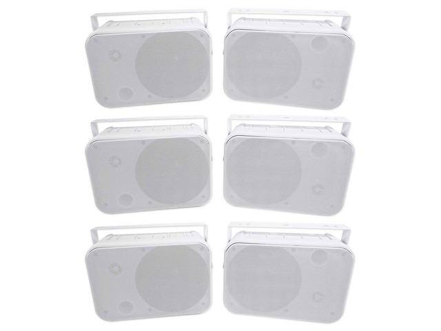 HP65S-8 6.5' White Outdoor/Indoor Home Audio Speakers, 6-Pack 500W Peak/160W RMS, IPX44 Waterproof, Swivel Bracket, 8 Ohm, Stainless Steel Grill,...