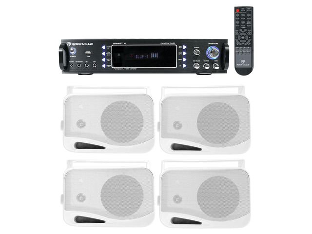 RPA60BT V2 Home Theater Receiver with 4 HP4S-8 Swivel Speakers 1000W Peak / 250W RMS, Bluetooth/USB/Optical/Coaxial, 2 Mic Inputs with Echo, FM...