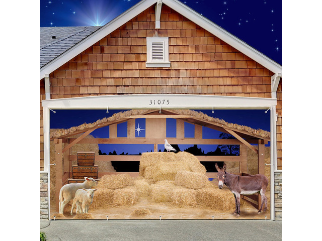 Christmas Nativity Garage Door Banner Cover Nativity Stable Scene Backdrop Banner Farm Barn Backdrop Large Christmas Garage Door Murals Outdoor...