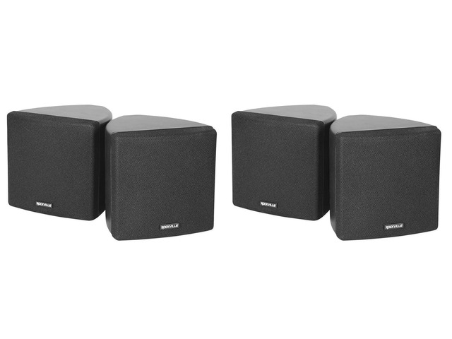 Cube Black 3.5' 2-Way 8-Ohm Home Audio Wall Speakers, 4-Pack 150W Peak / 60W RMS, 0.5' PEI Tweeter, 360Â° Swivel Wall Mount Brackets, Euro Block...