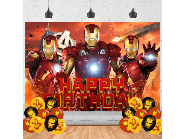Iron Hero Man Party Supplies5x3FT,Cartoon Hero Backdrop,Cartoon Theme Happy Birthday Party Banner for Boys and Girls Anime Party Decoration