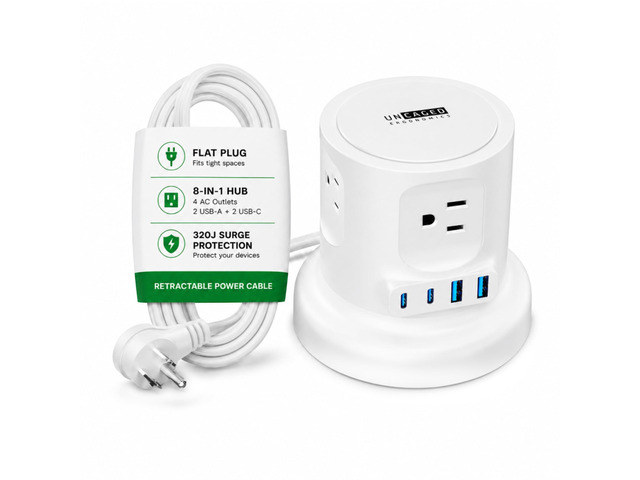 Retractable Power Strip with USB Ports, Surge Protector with USB C Ports Fast Charging, Auto Retracting Cord Compact Desktop Charging Station for...