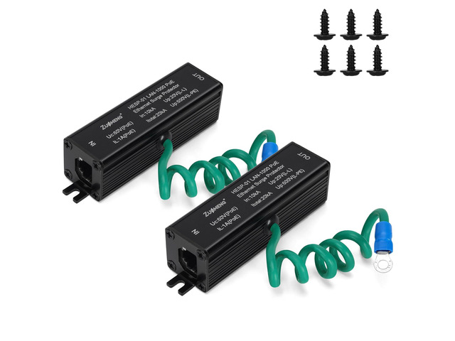 2 Pack Ethernet Surge Protector Metal Shielded RJ45 Lightning Suppressor for PoE PoE+ and Gigabit Ethernet, LAN Network CAT5 CAT6 Thunder Arrestor...